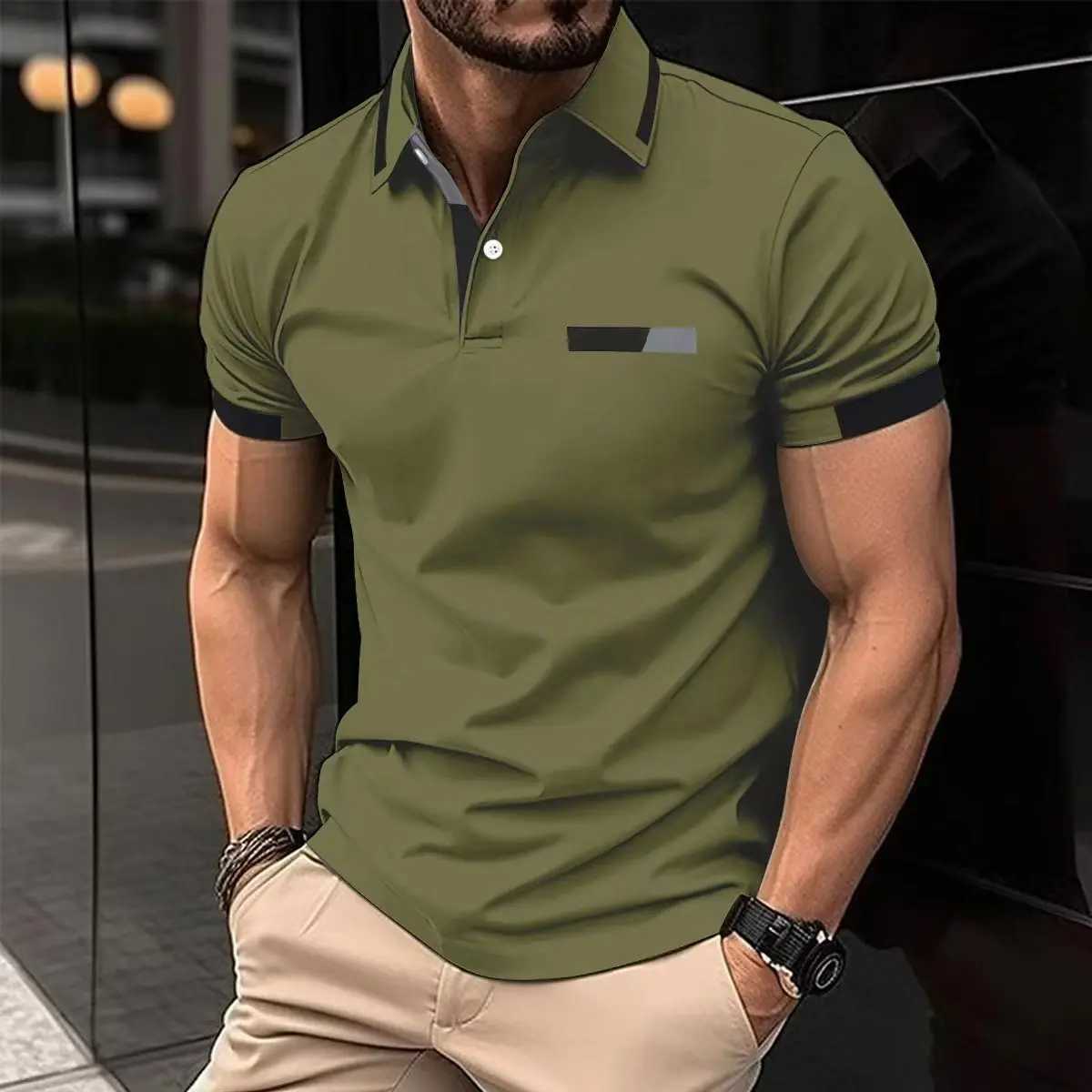 Summer Best-Selling Mens Summer Polo Shirt Solid Color Lapel Button Mens Short-Sleeved Recreational Sports Outdoor Golf ShirtX240920