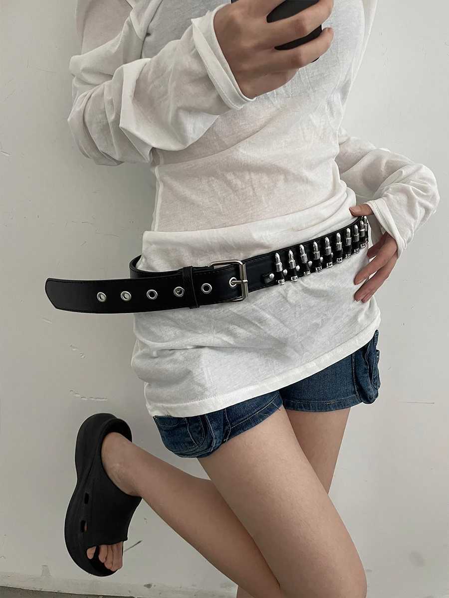 Rivet Bullet Euro-n Punk Belt Womens 2024 New Jeans Decoration Korean Edition Black Belt with Tie W240920