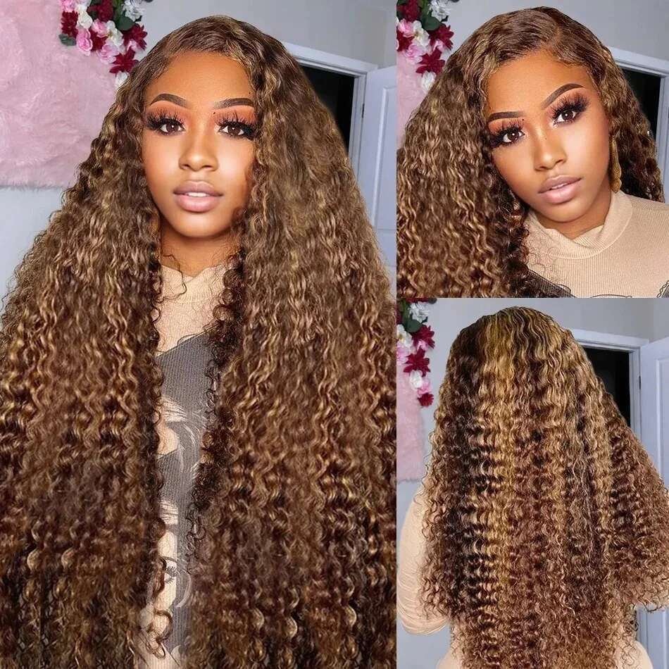 30 32 Inches 4/27 Highlight Ombre 13x6 Front Wig Human Hair Deep Wave Honey Blonde 13x4 HD Lace Frontal Curly Wigs