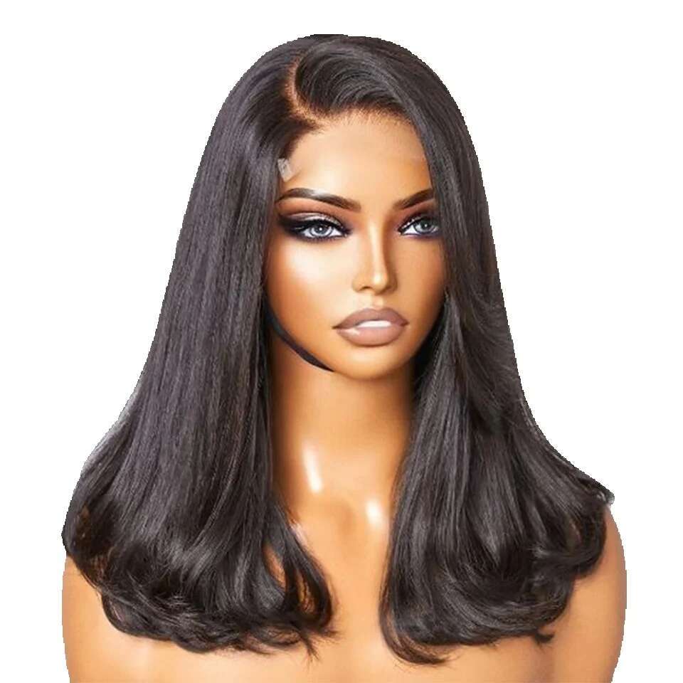 Sleek 16 Inch Straight Human For Women Ready To Wear Real 13X6X1 Front Short Peruvian Hair Lace Wigs