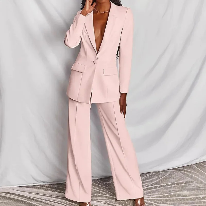 Urban Elegant Women Blazers Set Solid Fashion Casual Long Pants Blazer Suit Two Pieces Office Lady Loose Autumn Winter Clothes 240919