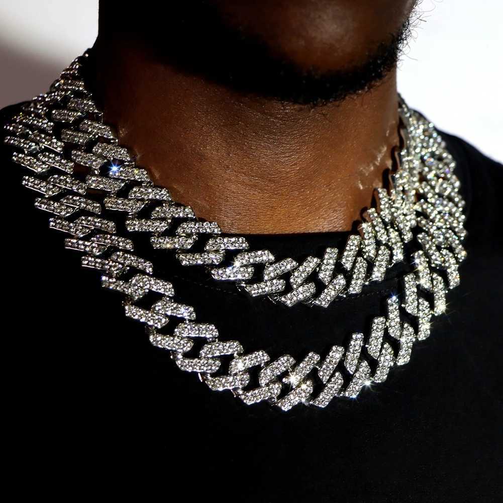 Punk Hip Hop Iced Out Rhinestones Cuban Chain Necklace For Men Women Bling Crystal Prong Cuban Link Choker Necklace Jewelry GiftX240919