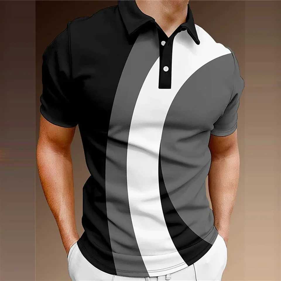 Summer Mens Polo Shirt Color-coded Short Sleeve Tshirt Mesh Breathable Business Lapel Tops Tee Fashion Striped T Shirt For BoysX240920