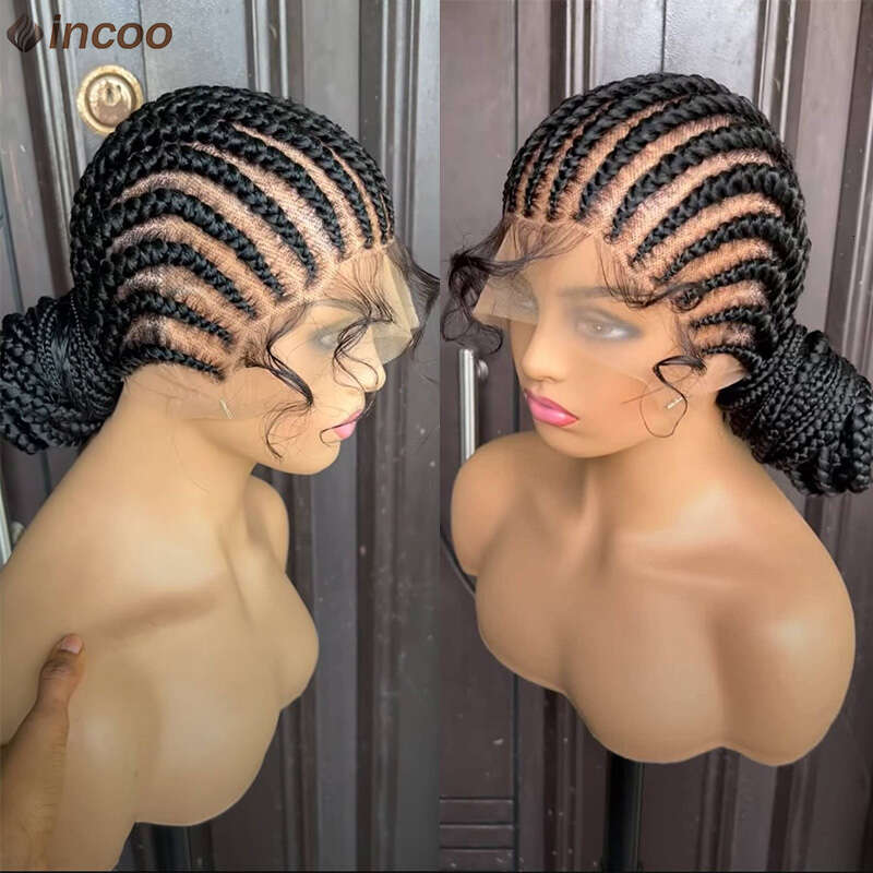 36 Cornrow Twisted Ombre Blonde Passion Twists Wigs Faux Locs Goddess Box Braided Synthetic Full Lace Front Wig