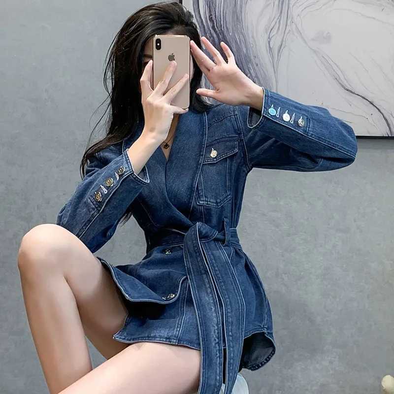 Retro Blue Denim Jacket For Womens Spring And Autumn Design Loose And Slimming Versatile And Stylish TopX240920