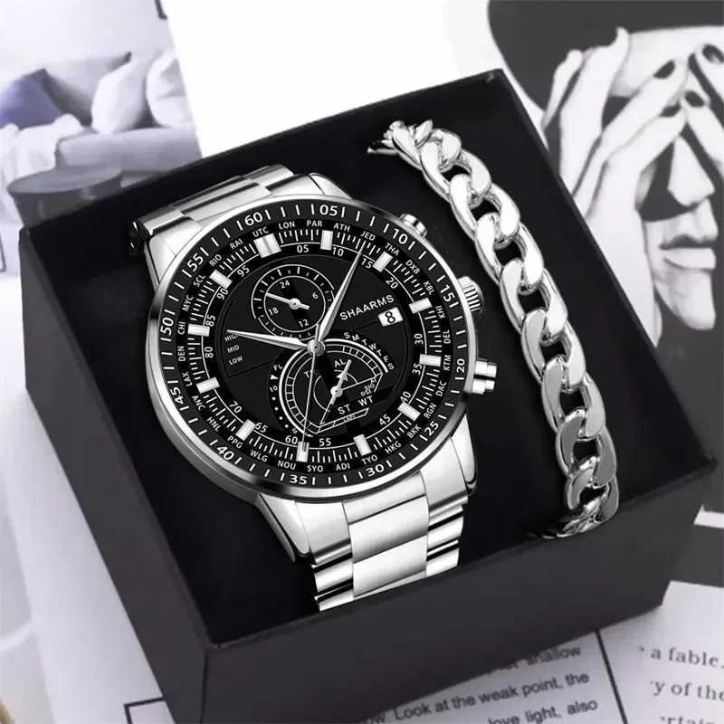 Mens Fashion Business Quartz Watch Fashion Fake Three Eye Six Pin Calendar Men Watch Stainless Steel Belt Men WatchesX240920