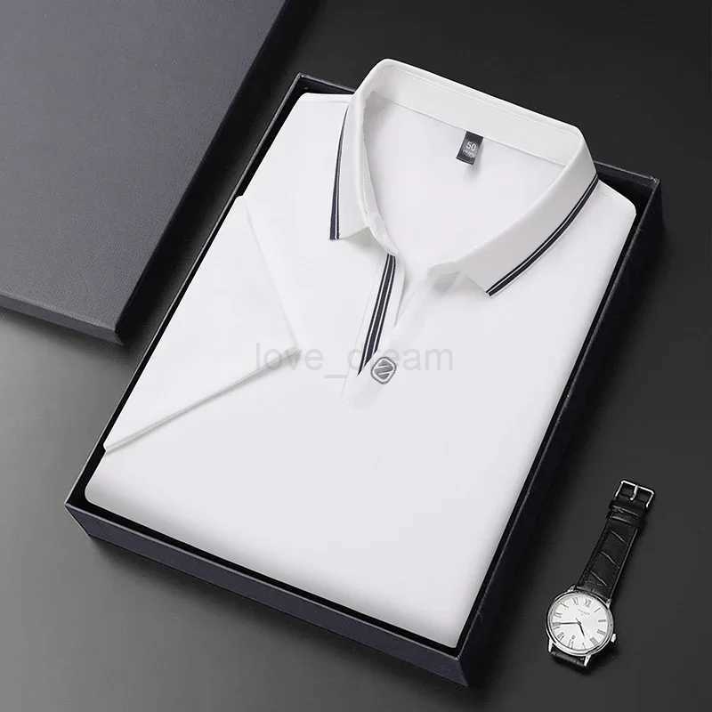 2024 Mens New Solid Color Cotton Business Casual Short Sleeved POLO Shirt Fashion Short Sleeved Comfortable and Breathable TopXJ240920