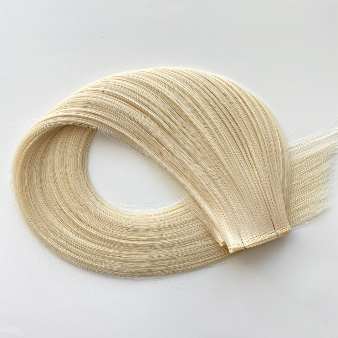 100% European Genius weft Virgin Human Hair Extensions Blonde color Invisible Mini Weft Hair 100g Full Head , Long Lasting 16-18 months