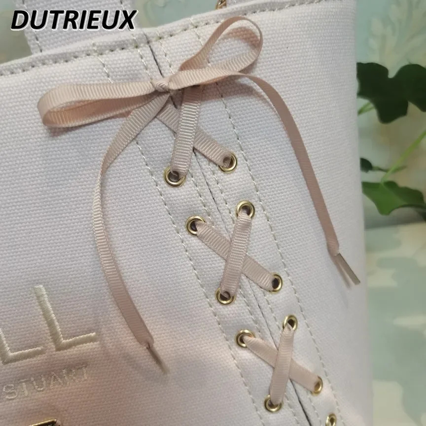 Sweet Cute Ladies Cosmetic Bags Japanese Style Lace Bow Canvas Handbag For Women Hand-Carrying Crossbody Bag Female