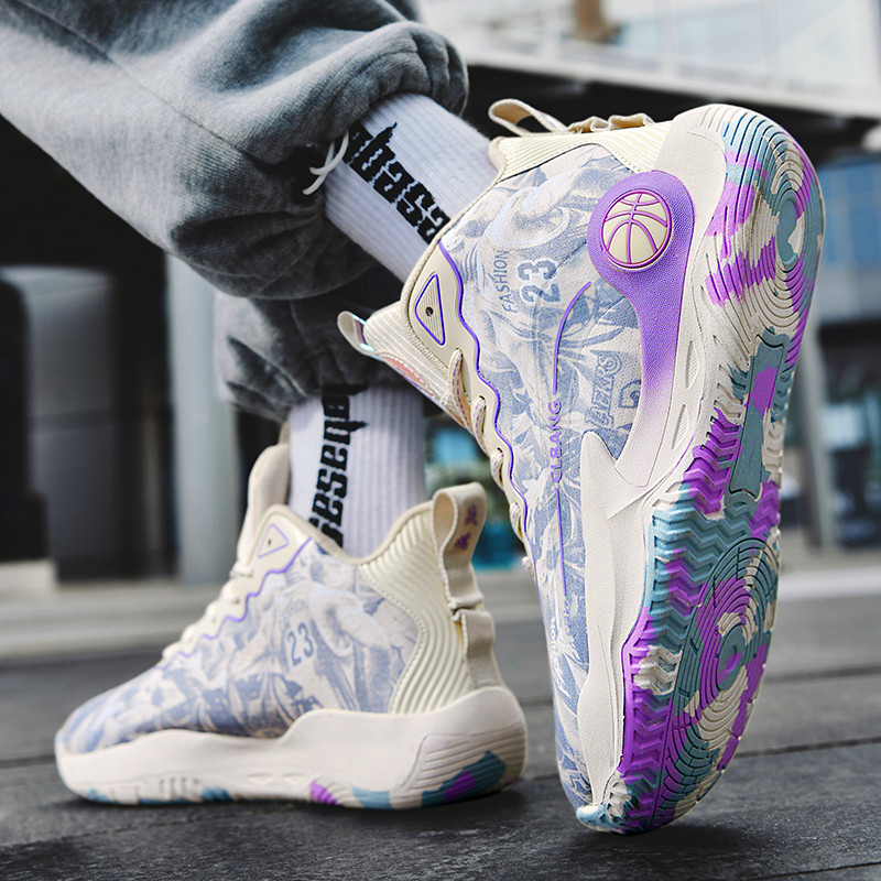 Shock-absorbing jumping men's high-top thick-sole sneakers 2024 new exquisite fashion basketball shoes