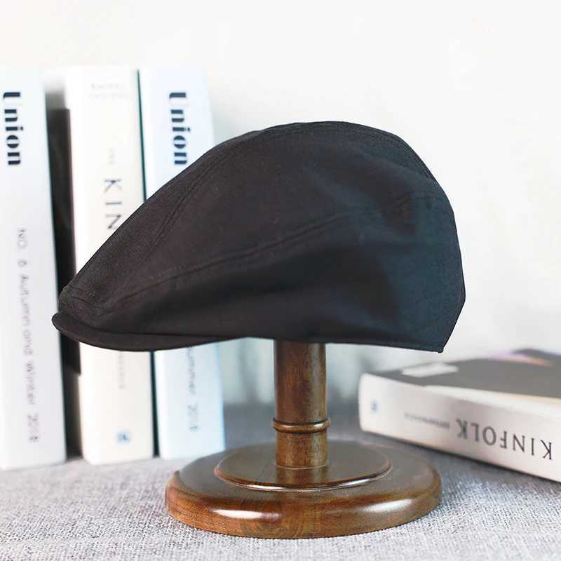 Spring Summer Linen Newsboy Cap New Solid Black Breathable Beret Mens Womens Literary Retro Hat England Hats Male Hats A-602X240919
