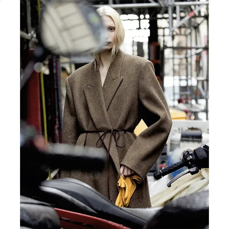 Womens wool coat autumn and winter item elongated minimalist waistband 240918