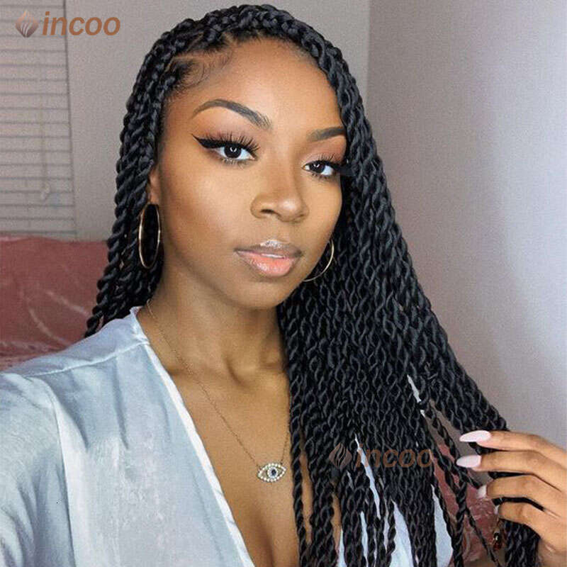 26 Inch For Black Women Faux Locs Goddess Full Braided Jumbo Knotless Synthetic Braid Lace Frontal Wigs