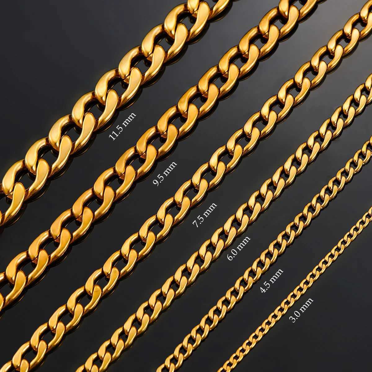 3mm/4.5mm/6mm/7.5mm/9.5mm/11.5mm Stainless Steel Cuban Link Classic Necklace Chain Gold Color for Men Women JewelryX240919