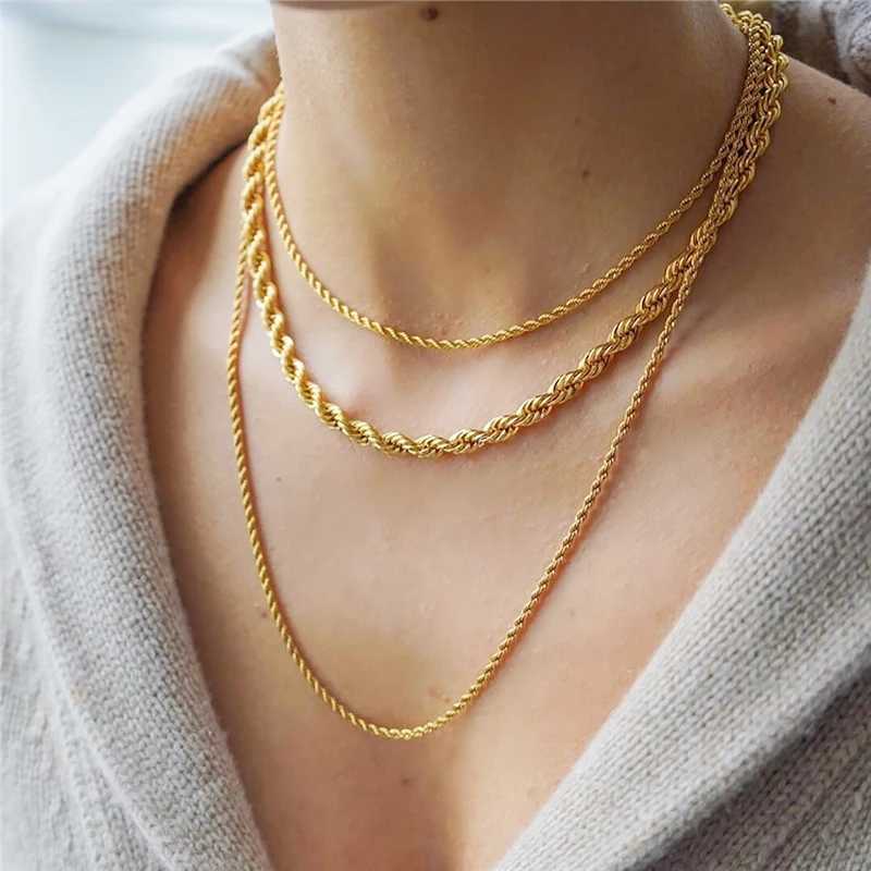 Stainless Steel Rope Chain Necklace For Men Women Braided Rope Chain Choker Necklace Gold Color Neck Metal Fashion Jewelry GiftX240919