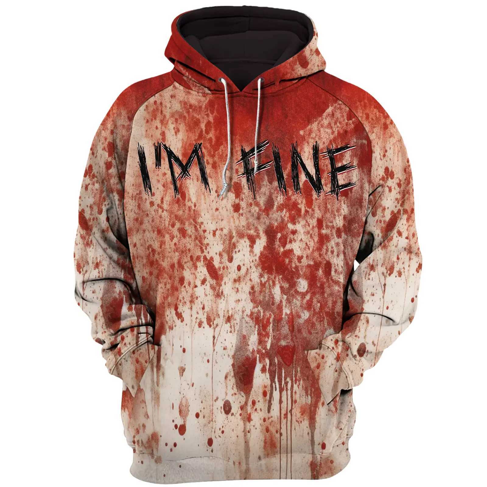 Halloween Im Fine Hoodie Horror Bloody 3D Print Men Women Casual Hoodies Oversized Pullover Hooded Sweatshirts Kid Top Clothing Y240920