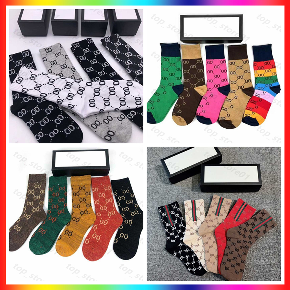 5A 2024 Designer Mens Womens Socks Five Pair Luxe Sports Winter Mesh Letter Printed Sock Embroidery Cotton Man Woman high quality With Box silk stockings 01