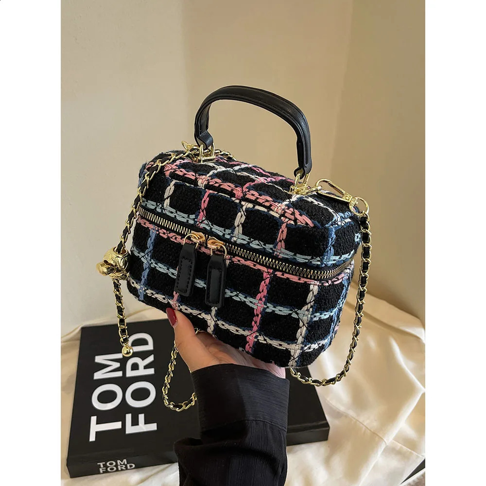 Fashion Plaid Print Tweed Crossbody for Women Casual Versatile Female Shopping Chain Shoulder Pack Large Capacity Handle Bag 240913 470f 4