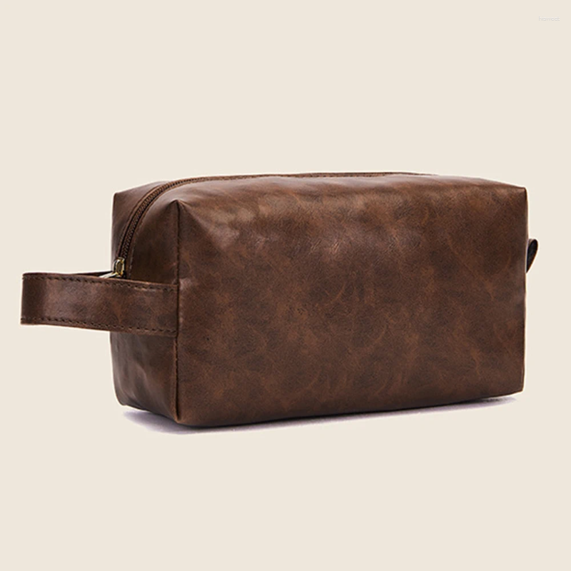 Cosmetic Bags Vintage Leather Bag Toiletry Storage Travel Organizer For Men Women Casual Handbag MakeUp