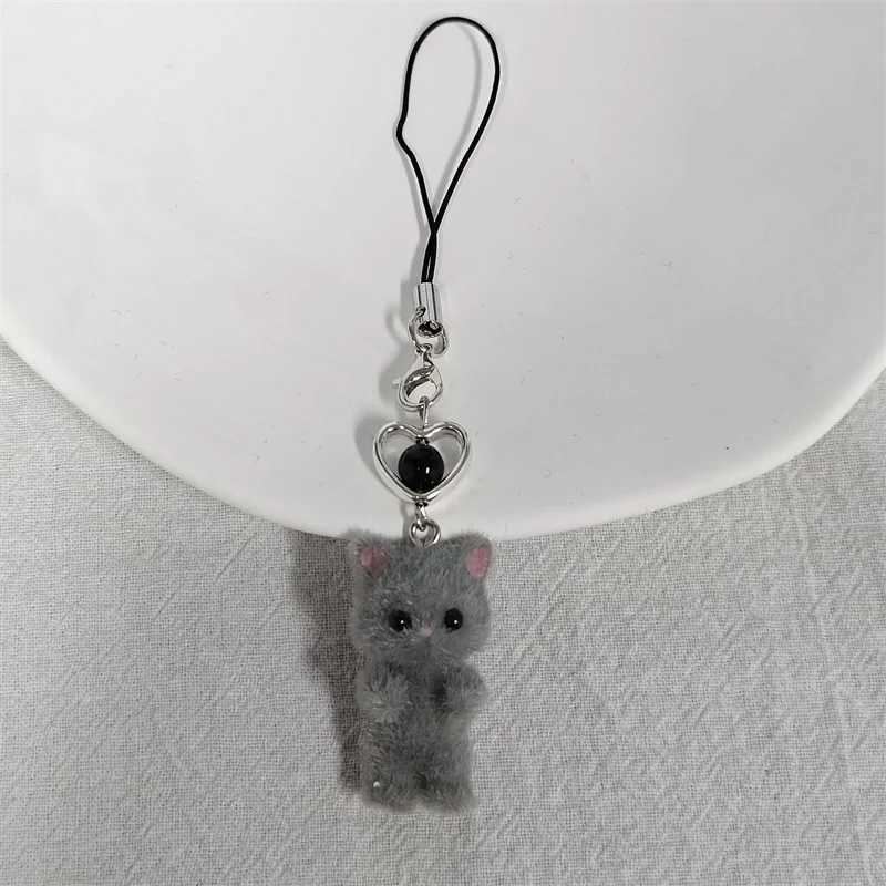 Cute Plush Resin Cat Pendant Keychain For Women Simple Design Mobile Phone Rope Chain Lovely Animal Bag Car Keyring Young GirlsX240919