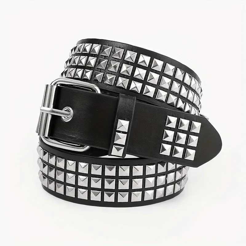 2024 New Square Bead Rivet Belt Metal Pyramid Belt Mens and Womens Punk Hardware Jeans Belt Designer Belt Womens Belt W240920