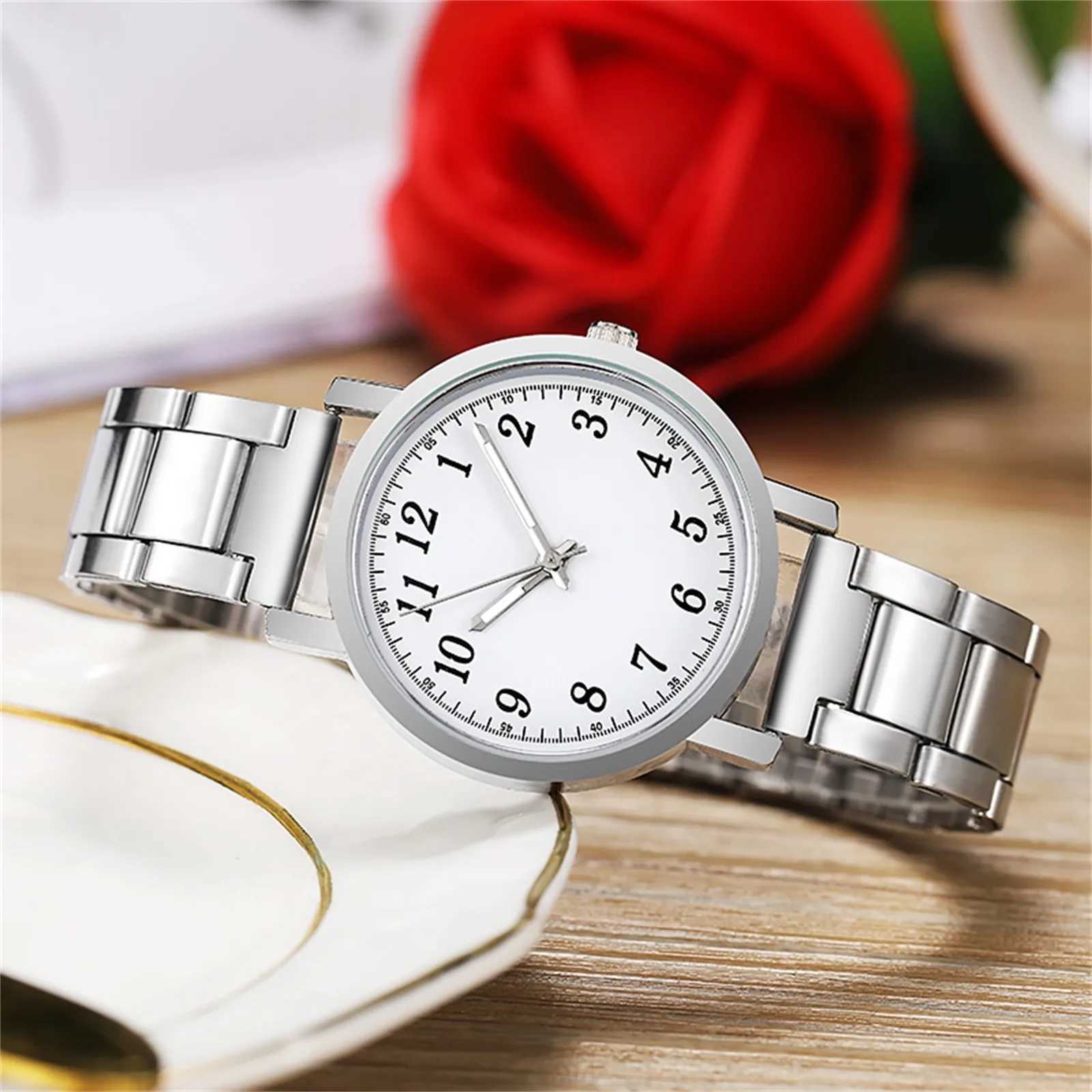 Couple White Dial Quartz Watch Stainless Steel Strap Luxury Chronograph Minimalist Business Watch Women Gift Reloj Para MujerX240920