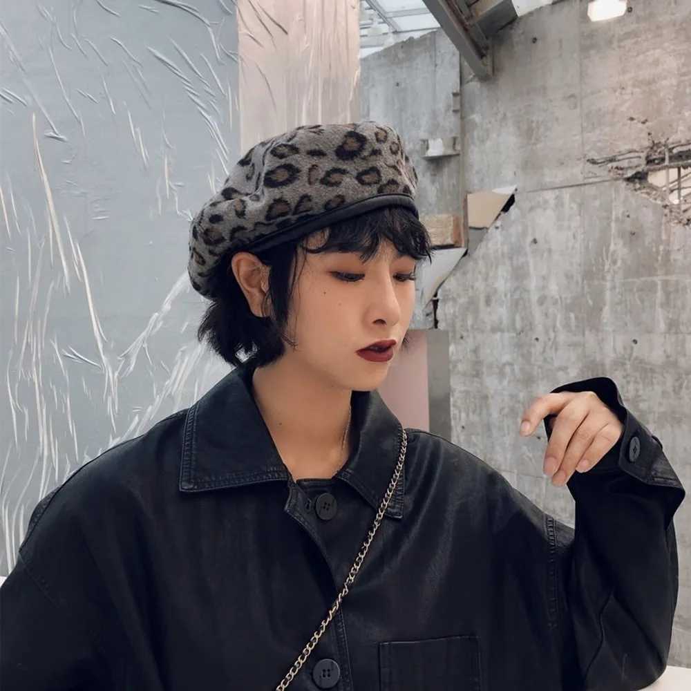 Leopard Berets Warm Winter Women Beret Braided Knit Hook Hat Ski Cap Fashion Women Hats AccessoriesX240919