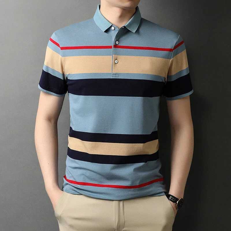 New Summer Mens Fashion Polo Shirt High Quality Striped Shirt Polo Short Sleeved Casual Button Shirt Men Clothing Senior TopsX240920