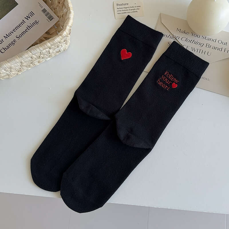 Korean Ins Trendy Love Embroidered Stocking Children's Spring And Autumn Cotton Street Japanese Versatile Heel Letter Stocking