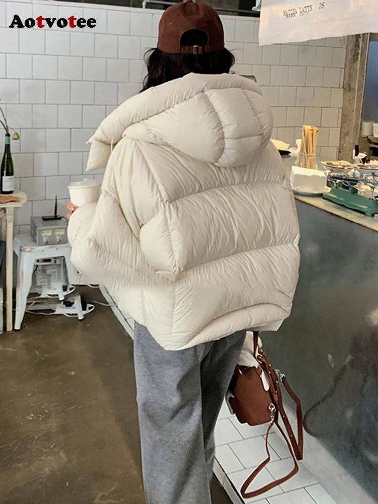 Aotvotee Coat Women Hooded Cropped Thicken Warm Casual Loose Jacket Korean Fall Winter Fashion Down Cotton Parkas