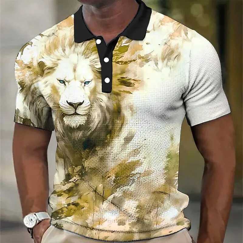 Animal MenS Polo Shirt 3d Lion Printing Casual Daily Lapel Tops Tees Fierce Beast T Shirt For Man Clothing Summer Short SleevesX240920