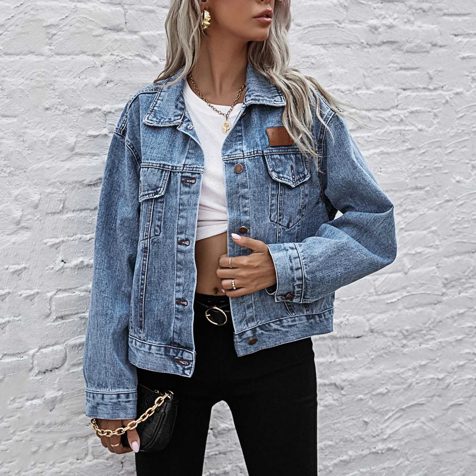 New Jean Jacket Women Clothes Oversized Jeans Denim Coat Korean Coats Autumn 2021 New Jackets for Women Solid Casual JacketsX240920