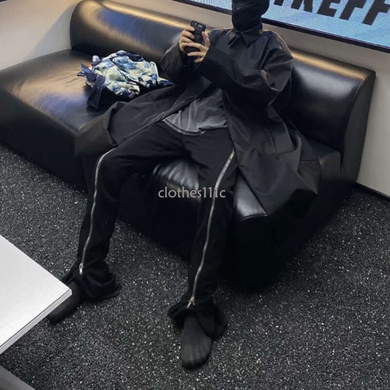 Haruku Sashes Zipper Decorate Vibe Style Black Cargo Pants For Men High Street Straight Casual Baggy Oversized Unisex Trousers