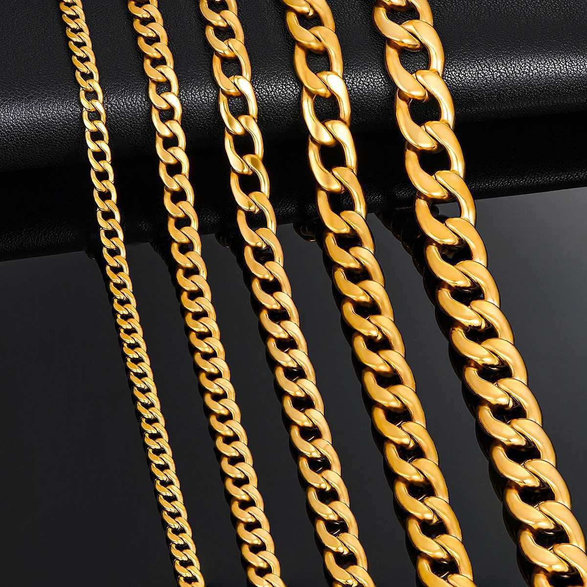 3mm/4.5mm/6mm/7.5mm/9.5mm/11.5mm Stainless Steel Cuban Link Classic Necklace Chain Gold Color for Men Women JewelryX240919