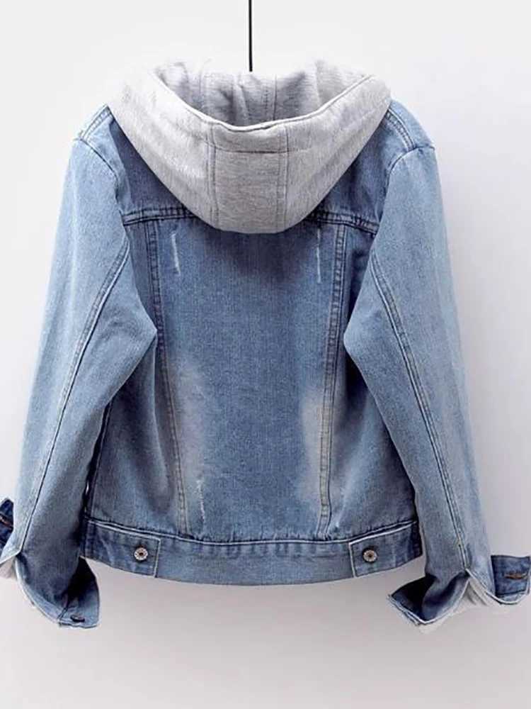 Clothing wool warm winter jeans jacket womens pocket button soft hooded warm jacket fashionable ultra-thin denim jacket W240920