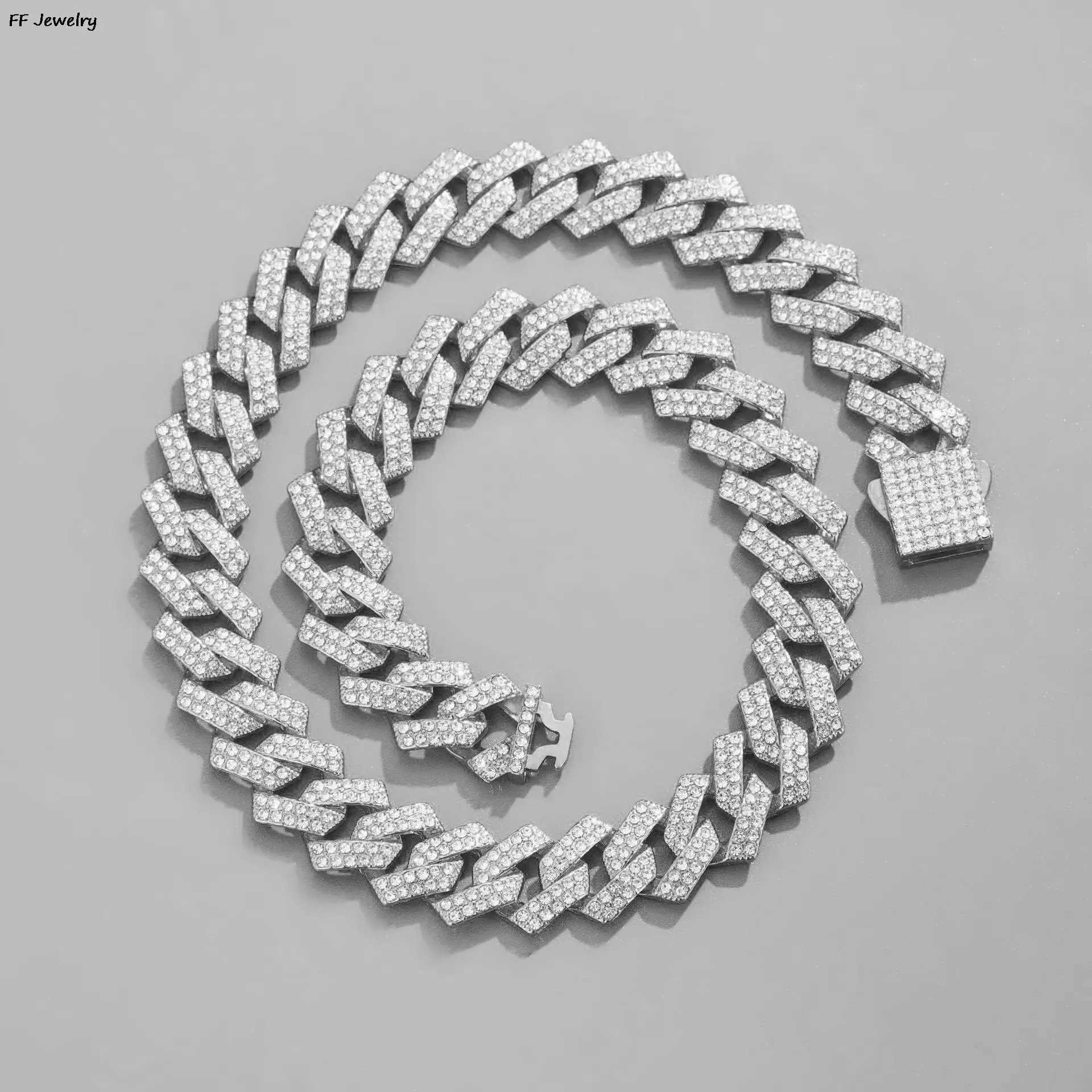 Mens Cuban Link Iced Out Necklace Chain Paved Artificial Rhinestones Rapper CZ Cuban Chain Necklace Hip Hop JewelryX240919