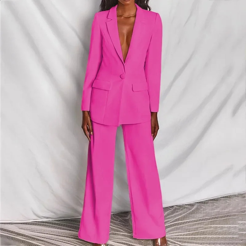 Urban Elegant Women Blazers Set Solid Fashion Casual Long Pants Blazer Suit Two Pieces Office Lady Loose Autumn Winter Clothes 240919