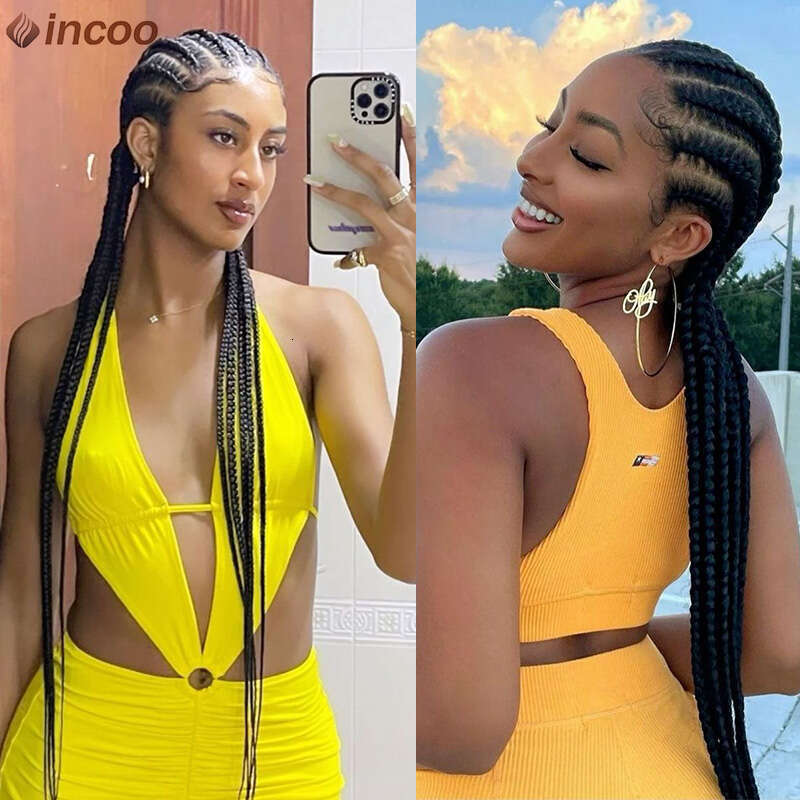 36 Cornrow Twisted Ombre Blonde Passion Twists Wigs Faux Locs Goddess Box Braided Synthetic Full Lace Front Wig