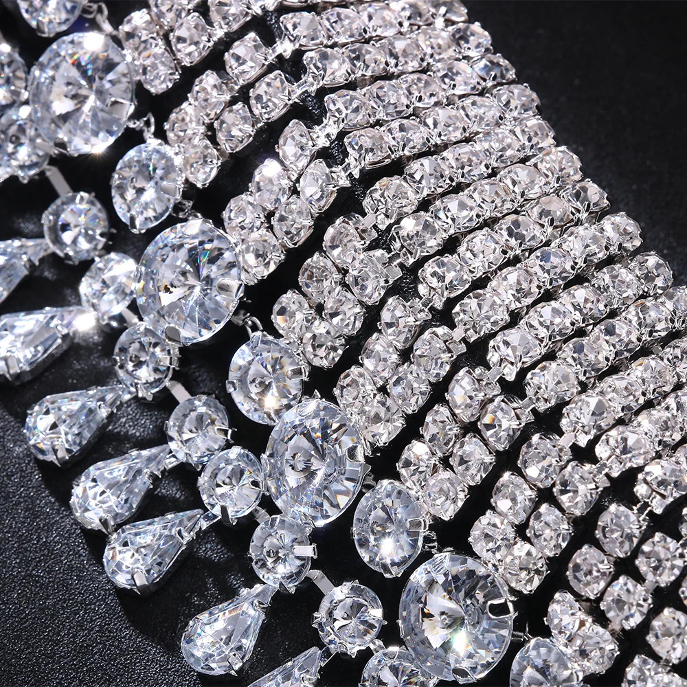 Stonefans Tassel Rhinestone Exaggerate Choker Necklace Prom for Women Multilayer Crystal Large Necklace Jewelry 240910