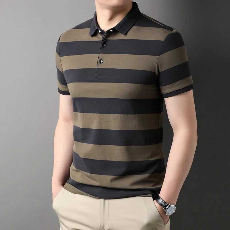Summer Mens Polo Shirts With Short Sleeve Business Stripes Print Casual Tops Fashion Sport Wear Oversized T Shirts Man ClothesXJ240920
