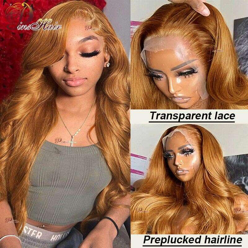 Ginger Brown 13X6 Body Wave Wigs Honey Blonde Lace Front for Women Pre-Plucked Remy Human Hair Wig