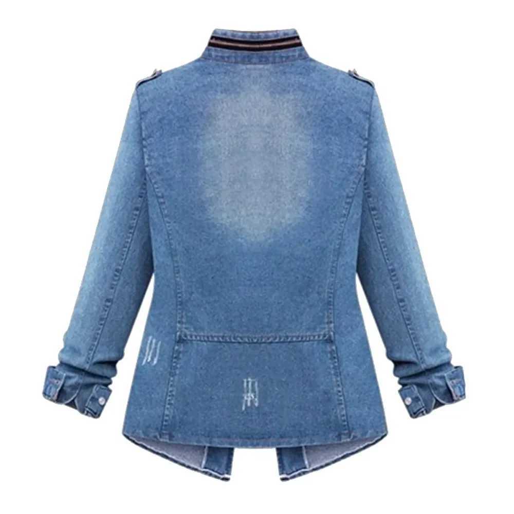 Denim Jacket Womens Casual Solid Casual Oversize Autumn Ladies Slim Jeans Chain Jacket Pocket Coat 2024 Plus SizeX240920