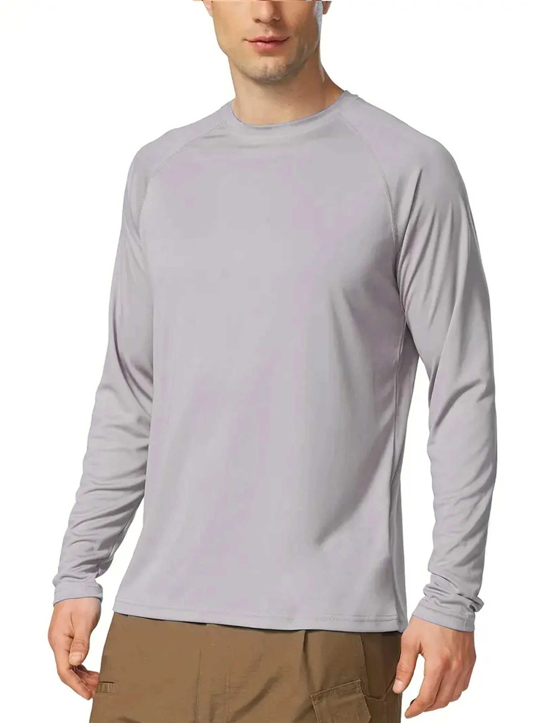 Plus Size Mens Solid T-shirt Fashion Casual Long Sleeve Tees UV Sun Protection Tops For Outdoor/workout Mens ClothingX240919