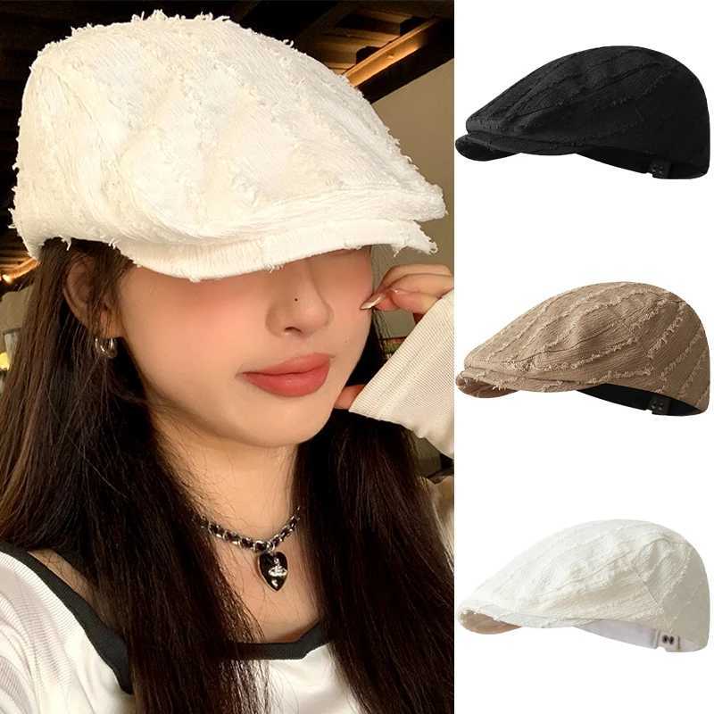 Burr Edge Berets for Women Girls Solid Color Simple Versatile Forward Hat Korean Literary Vintage Painter Caps Reverse Beret CapX240919