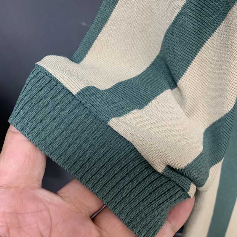 Mens Clothing Light Luxury Knit Striped Zipper Polo Shirt Business Leisure Short Sleeve Korean Popular Retro Knitwear M-3XLX240920