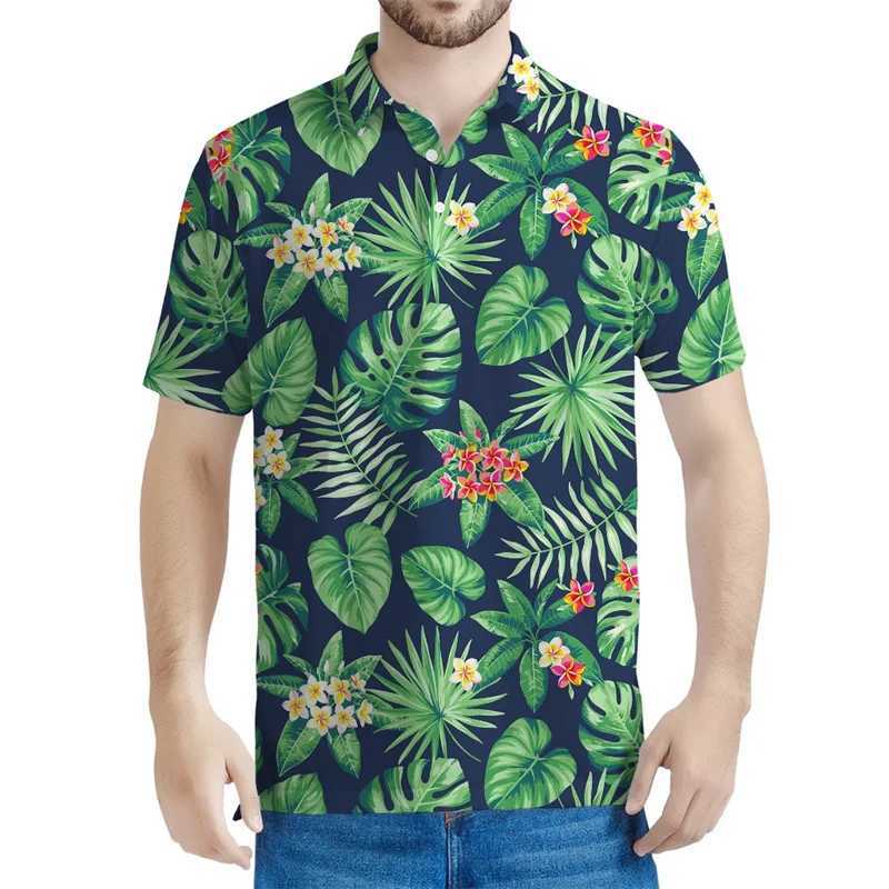 Blossom Tropical Leaves Pattern Polo Shirt Men 3D Printed Hawaiian T-shirt Summer Streetwear Short Sleeve Tops Lapel Tee ShirtsX240920