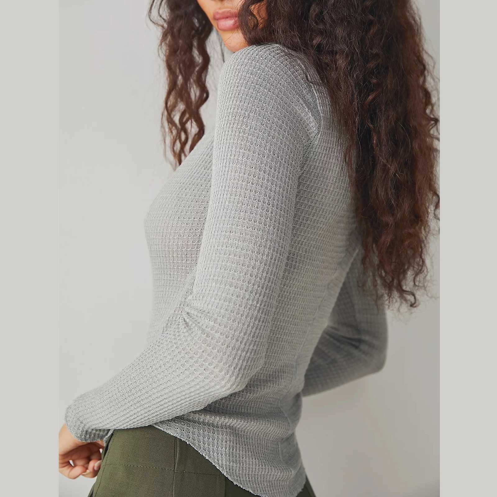 Sexy Long Sleeve Shirts for Women y2k Deep V-Neck Waffle Knit Crop Tops Slim Fitted Henley T-Shirts Basic Tees M240920