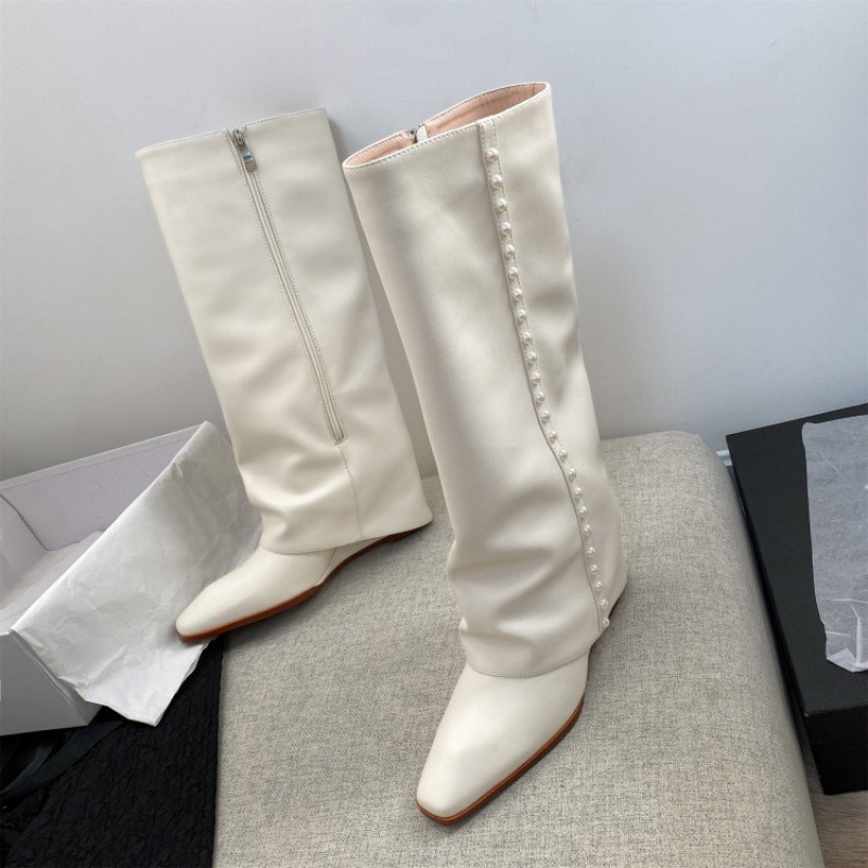 Eilyken Autumn Winter Cosy Pointed Toe Woman Knee-High Boots Slip-On Low Thin Heels Cowboy Ladies Shoes Botas De Mujer