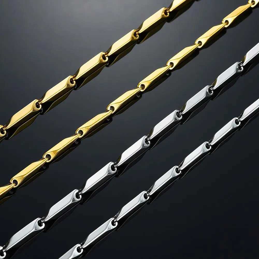 2.5mm/3mm Stainless Steel Bar Link Bamboo Chain High Quality Gold/Silver Color Necklace Choker for Women Men Jewelry AccessoryX240919