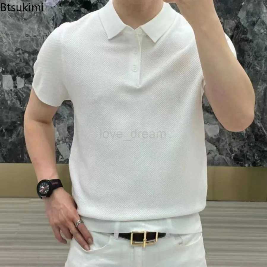Fashion Light Luxury Mens Solid Short Sleeve Polo Shirts Summer New Comfy Lapel Business Casual Tops Men Korean Leisure T-shirtXJ240920